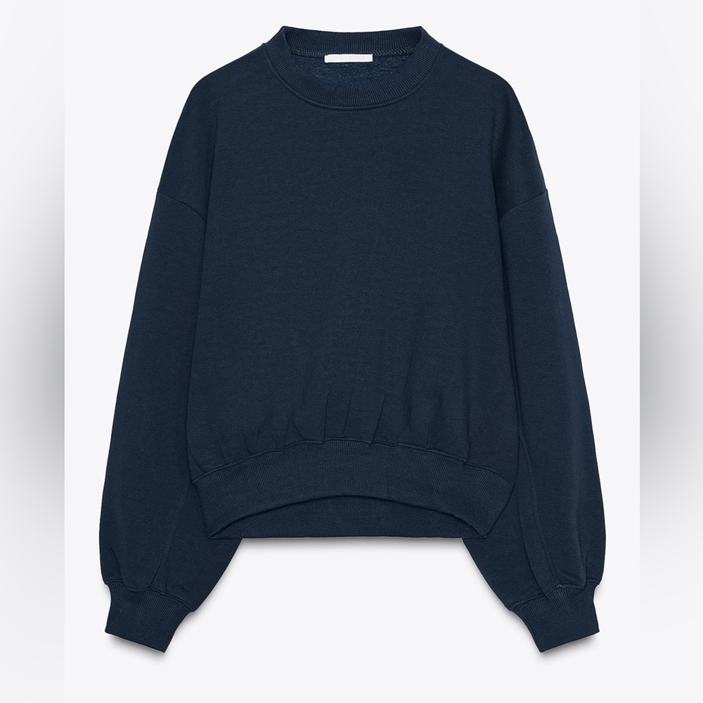 Zara Basic Plush Sweatshirt in Navy Blue